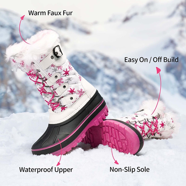 Kids Waterproof Snow Boots - WHITE FUCHSIA - 3